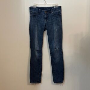 Express Stella Low Rise Distressed Blue Jeans
